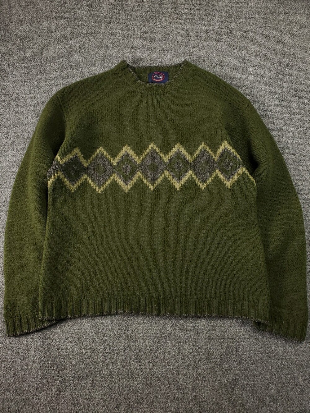 Vintage Allen Solly Shetland Wool Sweater XL Crewneck Pullover Argyle Diamond